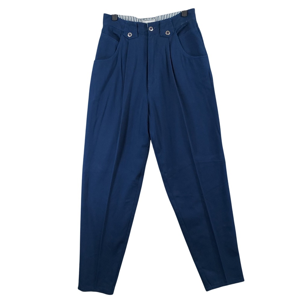 Palmetto's Trousers Women 12 Blue High Waisted Pleated Cotton Vintage 80s 28x29